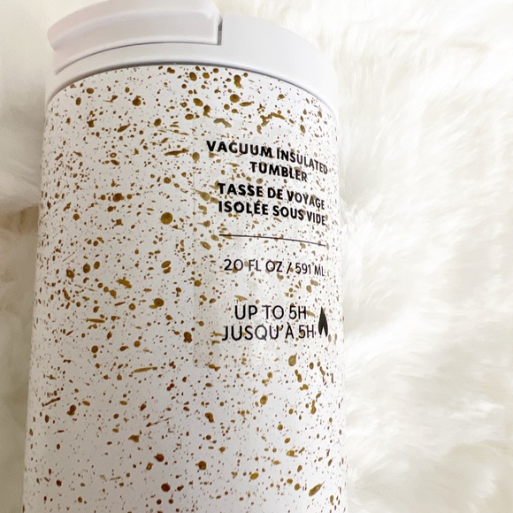 NWT Starbucks 2022 Holiday White & Gold Speckled SS Bottle Venti Tumbler 20oz - Picture 6 of 7